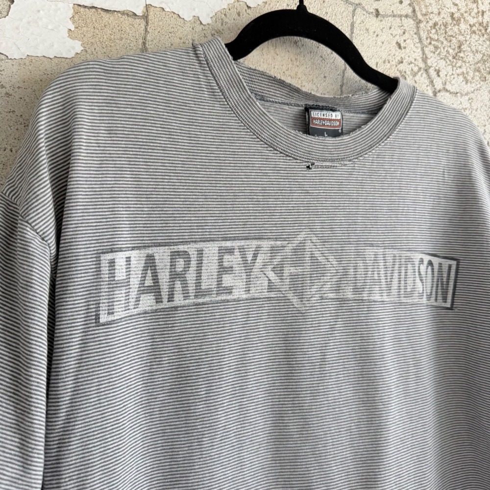 Vintage Harley Davidson T Shirt Striped Biker Tee 90s Distressed Moto‎ Womens L - Picture 2 of 9